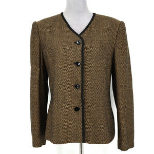 Le Suit Jacket Womens 12 Black Gold Herringbone Lined Blazer Preppy Vintage